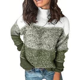 Striped Women's Pullover Sweater Winter Knitwear Long Sleeve Warm Top Basic Elegant Casual Oversized Loose Fit Long Cardigan Seasonal Hot Item