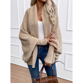 Versatile Solid Color Open Front Batwing Sleeve Cardigan for Spring & Fall, Women's Clothing