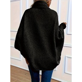 Versatile Solid Color Open Front Batwing Sleeve Cardigan for Spring & Fall, Women's Clothing