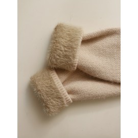 Women's Thick & Soft Sweater with Bow Buttons - Winter Warm Round Neck Long Sleeve Cozy Sweater, Beige & White Cable- Design, All-Season Casual Elegant Pullover for Fall and Winter Layering, Hand Wash or Dry Clean, Solid Color with Bow Detail, Medium Stretch, Relaxed Fit, Fleece Lining for Extra Warmth, Chic and Comfortable for Casual Attire, Cozy Sweaters For Women, Casual Long Sleeve Sweater, Oversized Knit Sweater, Colourfull Loose Sweater For Women,