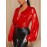 Plus Size Women's Elegant Party Blouse - Glossy Red Imitation PU Coated Fabric with Puff Sleeve & Asymmetric Draped Neckline, Hand Wash Only, All-Season Versatile for Formal Events & Casual Outings, Special Occasions, Chic Style, Sleek Texture, Statement Top, Stylish Women, Evening Wear, Highquality Finish, Fashion Top, Fashion Lovers