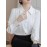 Plus Size, Women's Elegant Plus Size Long Sleeve Shirt - Classic Collar Button-Up Blouse with Golden Buttons, Solid Color Non-See-Through Fabric, Machine Washable All-Season Versatile Top for Casual & Professional Wear, Office Attire, Turndown Collar, Easy Care Material, Work Attire, Timeless Design, Durable Fabric, Fashionconscious Women