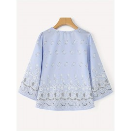 [Floral Plus Size Blouse] ZANZEA Women's Plus Size Mustard-Yellow & Green Floral Print Blouse - Lightweight 3/4 Sleeve, Collar, Short Sleeve-like Fit (No Bulk), Machine Washable - Elegant Casual & Professional Tops for Vacation, Office, Wedding