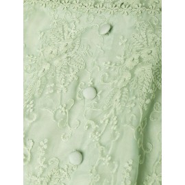 [Wedding & Party] Plus Size, ZANZEA Women's Plus Size Elegant Lace Patchwork Blouse - 3/4 Sleeve Wedding & Party Shirt with Front Button Closure, /Korean Inspired A-Line Lightweight Top, Machine Washable Golden Lace Jacket-like Blouse for Year-Round