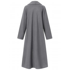 Women'S Plus Size Long Trench Coat - Casual Lapel Collar, Solid Color, Non-Stretch Fabric, Ideal for Spring/Fall, Winter Outerwear|Casual Style|Nonstretch Material