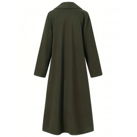 Women'S Plus Size Long Trench Coat - Casual Lapel Collar, Solid Color, Non-Stretch Fabric, Ideal for Spring/Fall, Winter Outerwear|Casual Style|Nonstretch Material