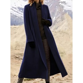 Women'S Plus Size Long Trench Coat - Casual Lapel Collar, Solid Color, Non-Stretch Fabric, Ideal for Spring/Fall, Winter Outerwear|Casual Style|Nonstretch Material