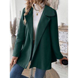 Plus Size, Women's Elegant Beige Coat - Long Sleeve Double Button Blazer, Structured Non-Stretch Jacket for Office, Formal Events & Everyday - Machine Washable Women's Outerwear, Casual Chic Apparel, Turndown Collar, Classic Tailoring