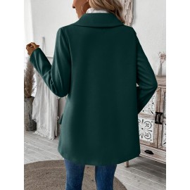 Plus Size, Women's Elegant Beige Coat - Long Sleeve Double Button Blazer, Structured Non-Stretch Jacket for Office, Formal Events & Everyday - Machine Washable Women's Outerwear, Casual Chic Apparel, Turndown Collar, Classic Tailoring