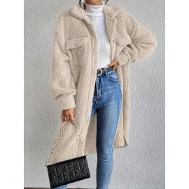 Plus Size, Women's Plus Size Oversized Faux-Fur Collar Lapel Coat - Elegant Winter Jacket with Lapel Collar & Pockets, Notch Lapel Button-Front Blazer, Machine Washable Large Coat for Fall/Winter, Casual & Formal Wear (Teddy Bear Style) - Warm