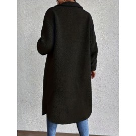 Plus Size, Women's Plus Size Oversized Faux-Fur Collar Lapel Coat - Elegant Winter Jacket with Lapel Collar & Pockets, Notch Lapel Button-Front Blazer, Machine Washable Large Coat for Fall/Winter, Casual & Formal Wear (Teddy Bear Style) - Warm