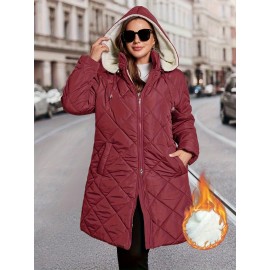 Plus Size, Plus Size Women's Heavy-Duty Winter Coat with Hood & Full-Zip Closure - Oversized Knee-Length Jacket, Elegant Cold-Weather Outerwear for Fall/Winter, Hand Washable (Black) - Warm Parka for Large Frame