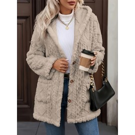 Plus Size - Plus Size, Women'S Plus Size Elegant Hooded Coat - Winter Outerwear with Luxurious Fur-like Appearance, Warm Thickened Jacket for Cold Weather, Cozy Formal & Everyday Outfits - Easy-Care Fashion Outerwear, Ladies Winter Coats, Cold Weather Apparel, Durable Warm Fabric